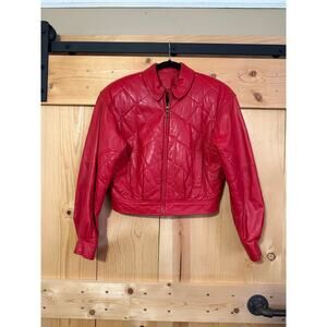 Vintage VAKKO Leather Bomber Jacket Women’s Size M Red Quilted Studded